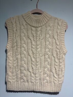 a new day Cream Cable Knit Mock Neck Sweater Vest